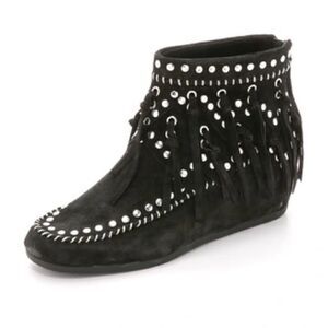 ASH Spirit Studded Suede Fringe Ankle Boots Size 39/8-8.5. B66
